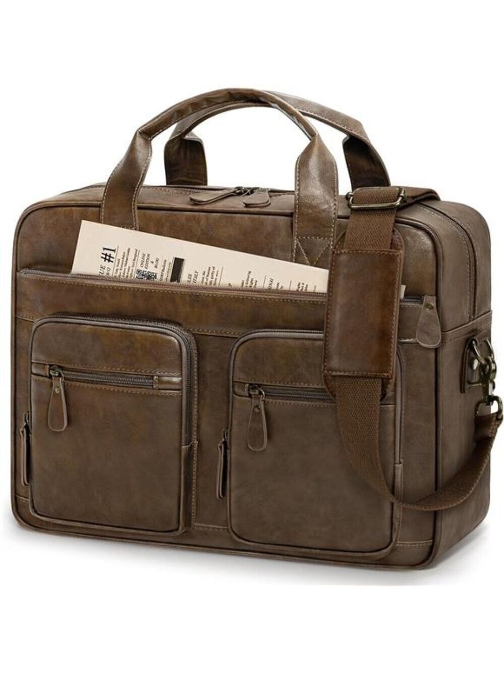 Mens Vintage Leather Messenger Bag Laptop Bag 15 Inch Waterproof Briefcase Satch